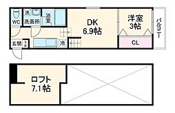 名古屋市営名城線 堀田駅 徒歩9分の賃貸アパート 2階1DKの間取り
