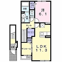 JR鹿島線 鹿島神宮駅 バス8分 鹿島中学校前下車 徒歩17分の賃貸アパート 2階1LDKの間取り