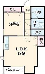 フォーナイン 2階1LDKの間取り