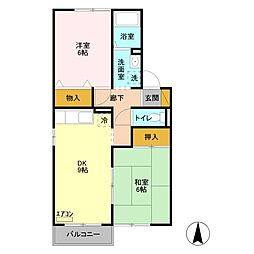 リヴェールメゾン　Ｂ 2階2DKの間取り