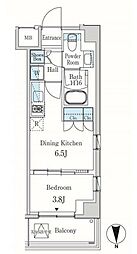 京急本線 梅屋敷駅 徒歩5分の賃貸マンション 3階1DKの間取り