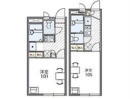 JR上越線 高崎問屋町駅 徒歩12分の賃貸アパート 1階1Kの間取り