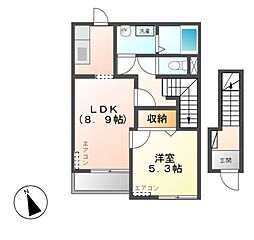 JR常磐線 友部駅 徒歩12分の賃貸アパート 2階1LDKの間取り