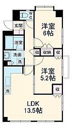 JR京浜東北・根岸線 浦和駅 徒歩10分の賃貸マンション 4階2LDKの間取り