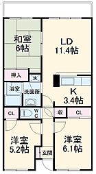 ディアパーク杉田南 1階3LDKの間取り