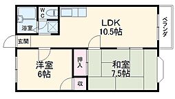 アルペジオ胡桃 2階2LDKの間取り