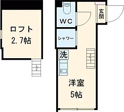 東急東横線 学芸大学駅 徒歩5分の賃貸アパート 2階ワンルームの間取り