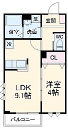 ラシーネ　ＯＮＥ　ＰＡＲＫ　ＰＬＡＣＥ　III 1階1LDKの間取り