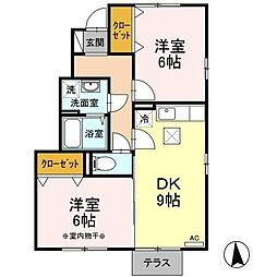 グランメール朝日　Ａ/Ｂ 1階2DKの間取り