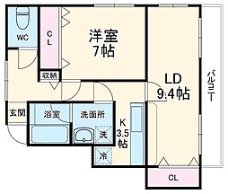 JR京浜東北・根岸線 川崎駅 徒歩12分の賃貸マンション 2階1LDKの間取り