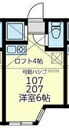 ユナイト末吉スペクトラム 2階ワンルームの間取り