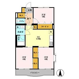 プラムマンション 3階3DKの間取り