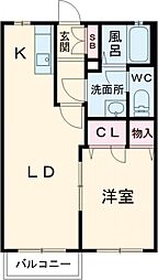 スカイハウス 2階1LDKの間取り