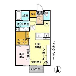ルネッタ藤 1階1LDKの間取り