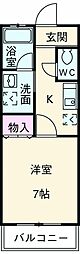 クラージュリヴ 2階1Kの間取り