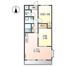 スカイハイツ野田 2LDKの間取図画像