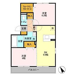 コスモパーク　Ａ 2階2DKの間取り