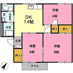 パストラル　B棟 1階3DKの間取り