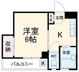 ヴィレッジ荒井 4階1Kの間取り