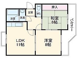 ファームハイツ高畑 3階2LDKの間取り