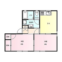 アムール金井 1階2DKの間取り