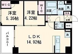 コンフォリア日暮里 1階2LDKの間取り