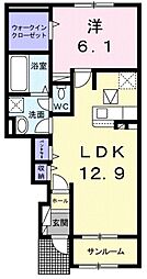 ローズビースト 1階1LDKの間取り