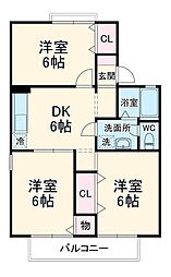 サウスヒルB 3DKの間取図画像