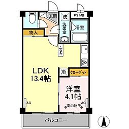 フォレスト 3階1LDKの間取り