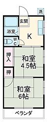 第二菱沼コーポ 2階2Kの間取り
