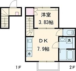 小田急小田原線 世田谷代田駅 徒歩4分の賃貸アパート 2階1LDKの間取り