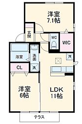 ディバージュ 1階2LDKの間取り