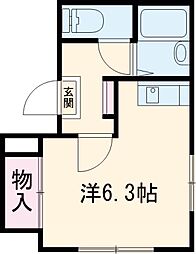 武蔵ビル 3階ワンルームの間取り