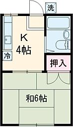 曽根ハウス 2階1Kの間取り