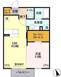 サニーコーポ 2階1LDKの間取り