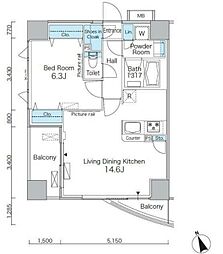 PARKFLATS芝浦 1LDKの間取図画像