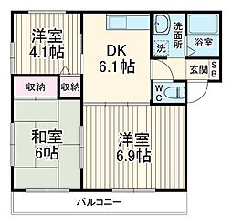 ディアス本郷 2階3DKの間取り