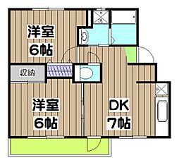 シャトレーヌ桂・Ｂ棟 2階2DKの間取り