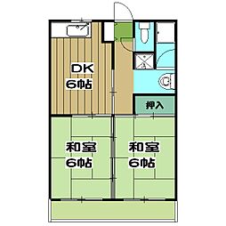 足立ハイツ太秦 4階2DKの間取り