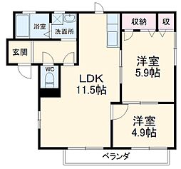 JR東海道本線 幸田駅 徒歩31分の賃貸アパート 1階2LDKの間取り