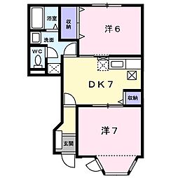 レジデンス裕和 1階2DKの間取り