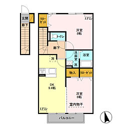 サンモール　Ａ 2階2DKの間取り