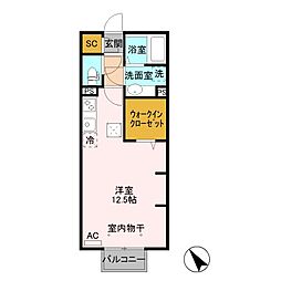 ミラマール　Ｂ 1階ワンルームの間取り