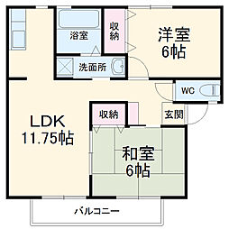 ベル・ヴィル御茶園 2階2LDKの間取り