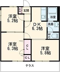 小田急小田原線 町田駅 徒歩23分の賃貸アパート 1階3DKの間取り