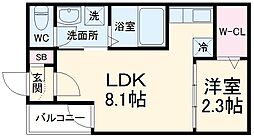 ハーモニーテラス野田II 2階1LDKの間取り