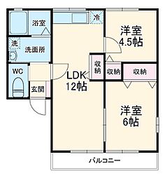 アトレイユＡ 1階2LDKの間取り