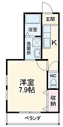 グリーンゲイブルズ 1階1Kの間取り