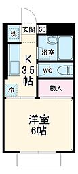 京成松戸線 北初富駅 徒歩7分の賃貸アパート 1階1Kの間取り