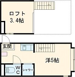 Casa Alba 2階ワンルームの間取り